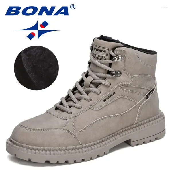 Scarpe da passeggio BONA 2024 Designer Stivali in pelle d'azione Inverno Super caldo Neve Uomo Lavoro Casual Uomo Peluche Scarpe da ginnastica alte Morbide