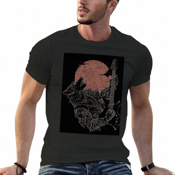 Wolf Guitar Art T-Shirt personaliza camisetas simples para homens gráficos 12hI #