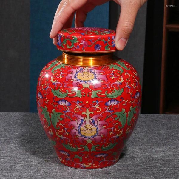 Garrafas de armazenamento moderno esmalte pintado frasco de flor selado tanque de chá caixa à prova de umidade doces recipiente de grãos de café decoração