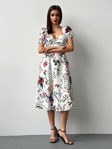 Vestidos casuais manga curta elegante floral branco mulher poliéster sexy deslizamento verão praia vestido vintage longo noite para mulheres