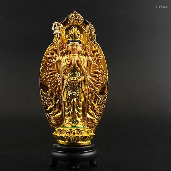 Estatuetas decorativas sorte buda kwan yin estátua, mil mão bodhisattva guan estatueta estátuas budistas esculturas decoração de casa para o bem