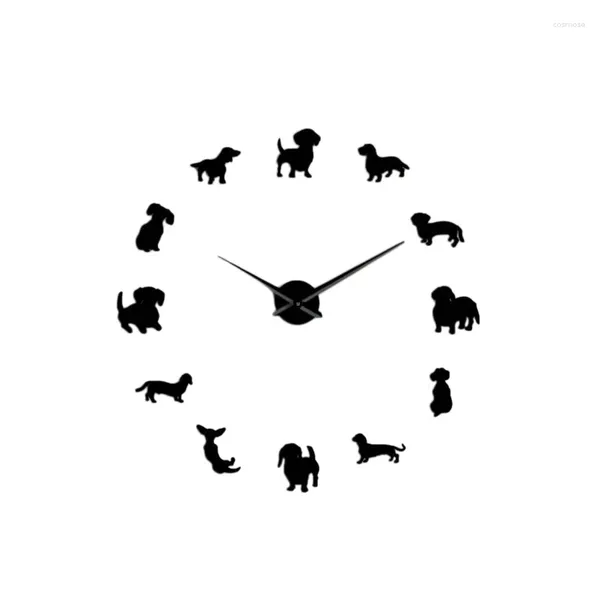 Orologi da parete Fai da te Bassotto Arte Wiener-Dog Cucciolo di cane Pet Orologio gigante senza cornice con effetto specchio Salsiccia Orologio grande