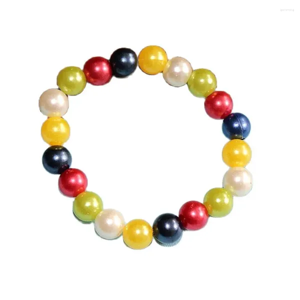 Gliederarmbänder, individuell anpassbar, elastisch, 10 mm, Mischungsfarbe Rot, Grün, Blau, Gelb, weiße Perlen, griechisches Zeichen OES