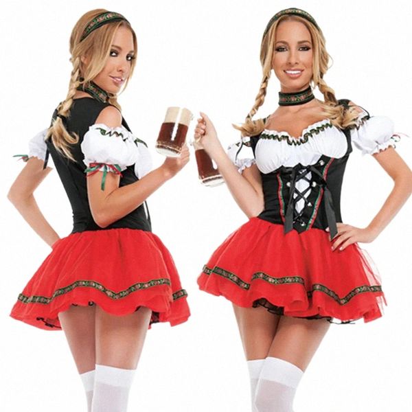nuove donne Germania Beer Maid Tavern Wench Waitr Outfit Carnevale Oktoberfest Dirndl Costume Dr Cosplay Halen Fancy Party c9zl #