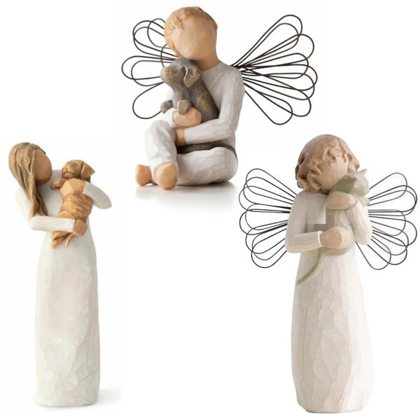 Esculturas anjo ornamento orando anjo escultura estatueta pintado à mão resina imitação escultura em madeira modelo pai-filho para decoração de casa
