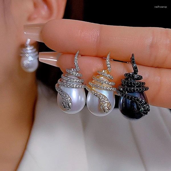 Baumelnde Ohrringe, kleine Schlange, europäische und amerikanische Form, intelligenter Perlen-Surround-Ohrstecker