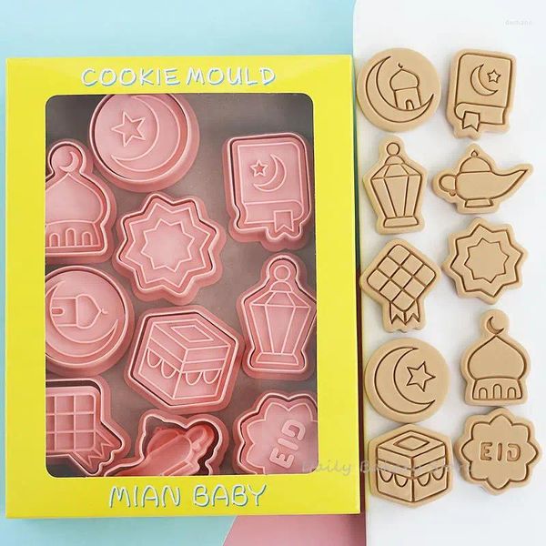 Stampi da forno 10 pz/set Eid Mubarak Stampo Per Biscotti Mini Ramadan Plastica Stampo Per Taglio Biscotti 3D Fondente Strumento Di Zucchero Strumenti Per Decorare Una Torta