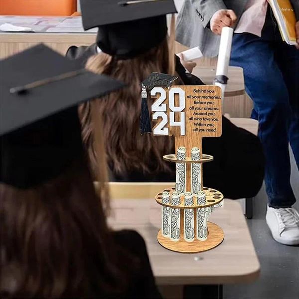 Portamonete per laurea in legno con decorazioni per feste con soldi per decorazioni per cappelli a 25 fori per il compleanno di anniversario