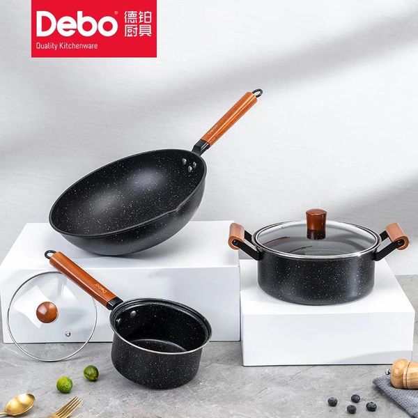 Set di pentole Debo Set di pentole di alta qualità in tre pezzi Tagliere per zuppa Wok Padella antiaderente da cucina