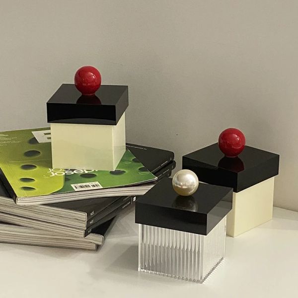 Gläser Acryl Lagerung Box Baumwolle Rot Ball Streifen Transparent Zahnseide Streichholzschachtel Hause Desktop Dekoration Kreative Quadratische Badezimmer