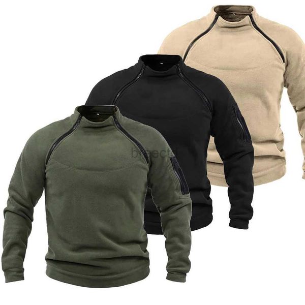 Moletons masculinos Moletons Mens Outdoor Tactical Hoodies Caminhadas Suéter Militar Exército Jaquetas de Lã Polar Zíper Lateral Pulôver Roupas de Pesca de Grandes Dimensões 24328