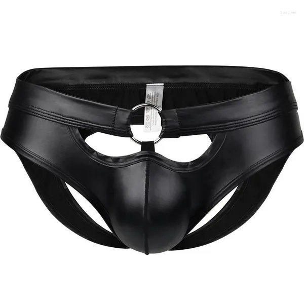 Unterhosen Männer Tanga G-String Jockstrap PU Leder OPN BU Unterwäsche String Homme Homosexuell Sexy Erotische Bugle Pouch Ring Dessous Höschen