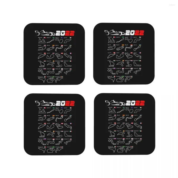 Tapetes de mesa Calendário Fórmula Carros de Corrida 2024 Circuitos V2 Coasters Conjunto de Café de 4 Placemats Copo Talheres Pads para Cozinha Bar de Jantar