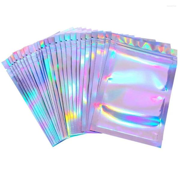 Sacos de armazenamento 10 pcs 4 tamanhos liso banho sal saco cosmético um lado claro holográfico folha de alumínio anéis de cabelo grânulos prego