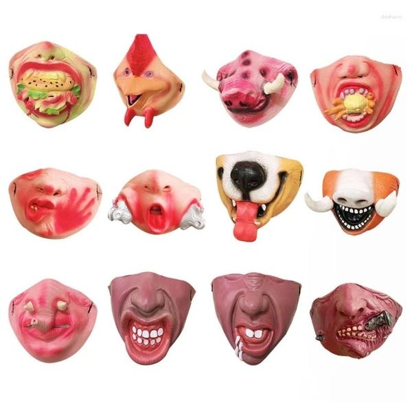 Partyzubehör Latex Half Face Clown Maske Halloween Neuheit Lustig für Erwachsene Kinder Karneval Cosplay Dekorationen