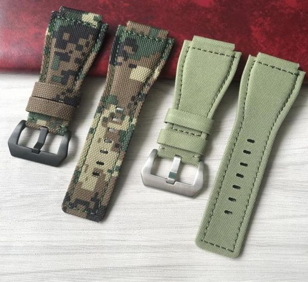 Uhrenarmbänder Hohe Qualität 34mm24mm Camo Army Green Nylon Canvas Lederarmband für Bell Series Ross BR01 BR03 Armband Armband Be6778410