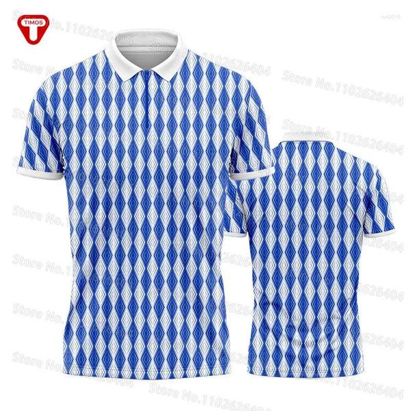 Polos masculinos na moda diamante grade camisa homens colarinho de manga curta mulheres malha de alta qualidade tecido respirável 3d impresso t-shirt negócios