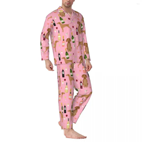 Ev Giyim Şarap Sevgili Pijama Man Vizsla Köpek Baskı Güzel Oda Nightwear Bahar 2 Parçası Vintage büyük boy özel pijama setleri