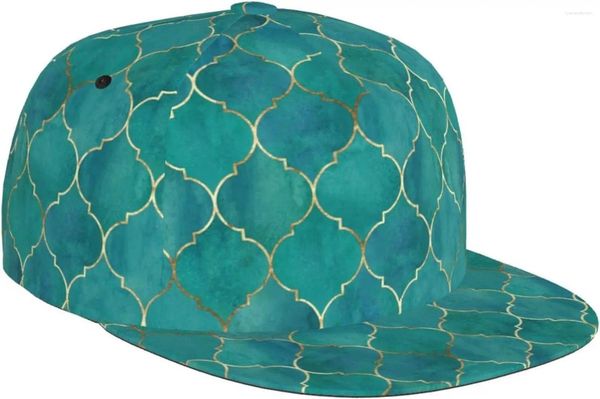 Top Caps Vintage Faslı Gold Line Teal Desen Düz Fatura Şapkası Unisex Snapback Beyzbol Kapağı Hip Hop Stil Visor Boş A