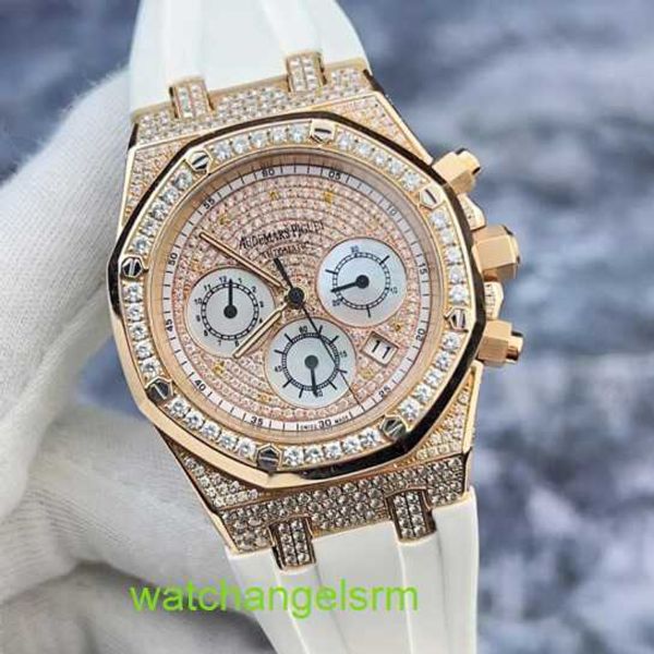 Coleção de relógios de pulso AP Royal Oak Series 26022OR Full Sky Star com diamante 18K material ouro rosa Relógio mecânico automático função de temporização masculina