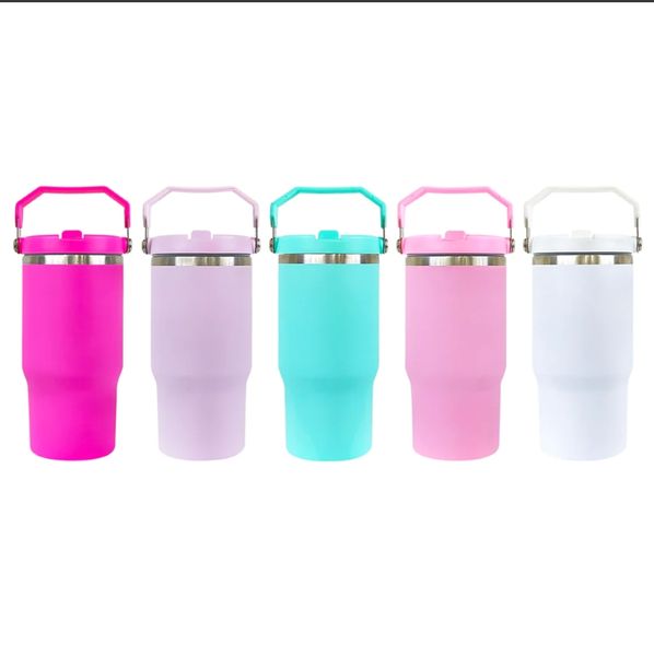 Magazzino USA BPA free 20 once mini carino macaron colorato bottiglia d'acqua per studenti thermos da viaggio all'aperto bicchiere per sublimazione con maniglia portatile e cannuccia pieghevole