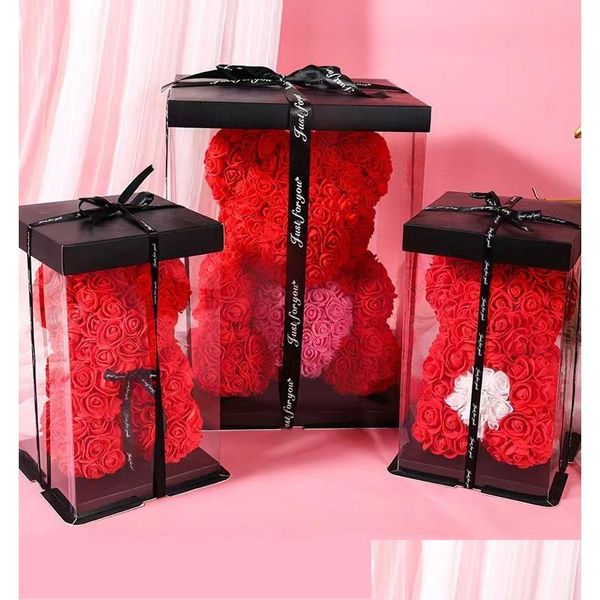 Decorazioni Natalizie Regalo Divertente 25 Cm San Valentino Fiore Eterno Ornamento Orso Rosa Con Scatola Ciondolo Limitato Consegna a domicilio Ga Dhosy