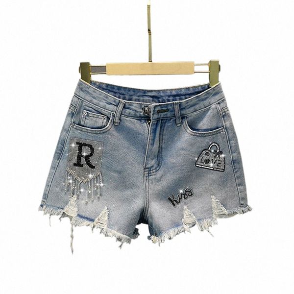 Hot Diamd Lose Denim Shorts Frauen Fi Sommer Neue Hohe Taille Loch Kurze Jeans Damen Grate Saum Weibliche Sexy Hot Hosen G0L7 #