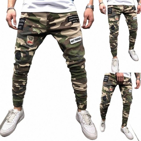 fi Uomo Jeans Camoue Esercito Militare Pantaloni in denim Slim Cargo Pantaloni a matita Uomo Hip Hop Biker Jogging Hombre 87IS #