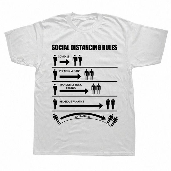 Novidade Regras de Distanciamento Social Engraçado Terra Plana Camisetas Streetwear Manga Curta Presentes de Aniversário Estilo Verão T-shirt Homens 09Pw #