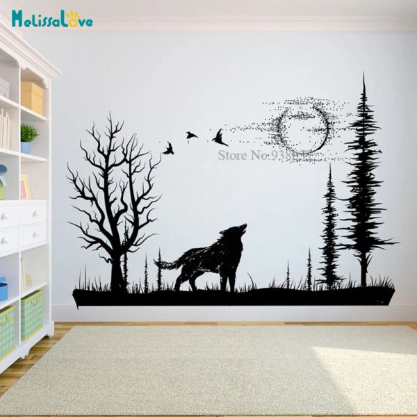 Adesivi Natura Foresta Lupo Cane Animali Anime Adesivo Albero Decor Nursery Soggiorno Decorazione domestica Adesivi in vinile rimovibili BD022