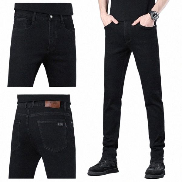 2024 primavera novos homens preto magro jeans estilo clássico busin fi avançado estiramento jean calças masculinas marca denim calças pretas w2vH #