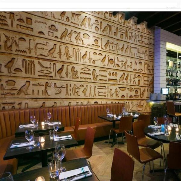Wallpapers Mural Papel de Parede Para Quarto Personalizado Papel de Parede Clássico Retro Hieróglifos Egípcios Bar Restaurante Afrescos Tapety