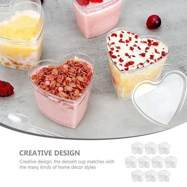 Одноразовые чашки, соломинки, 10 шт., десертная чашка для пудинга в форме сердца, пластиковый контейнер для мороженого, кекса, миска для еды, 150 мл