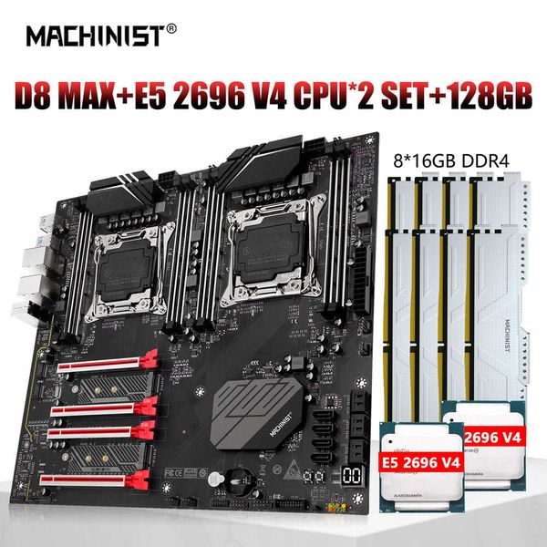 MACHINIST X99 D8 MAX Kit scheda madre LGA 2011-3 Set Xeon E5 2696 v4 Processore Dual CPU DDR4 ECC 8 pezzi * 16 GB NVME M.2 usb3.0 E-ATX