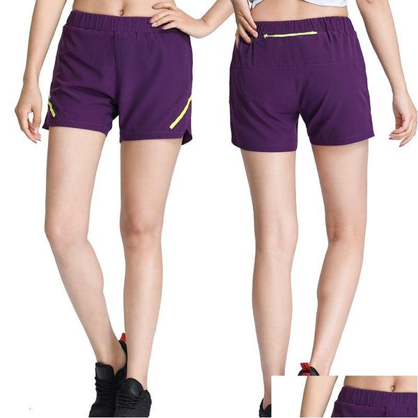 Pantaloncini da corsa Donna Maratona 2 in 1 Yoga Doppio strato Sport Maglia corta Pantaloni da jogging ad asciugatura rapida Fitness femminile Consegna a goccia Sport all'aperto Otmhp