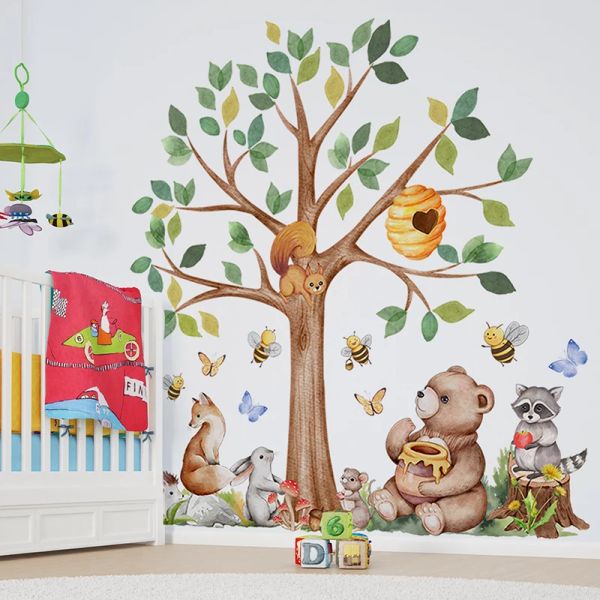 Adesivi Animali della foresta Tema Orso Volpe Scoiattolo Adesivi da parete per bambini Cameretta per bambini Decorazione per cameretta Carta da parati Decalcomanie da muro Asilo nido