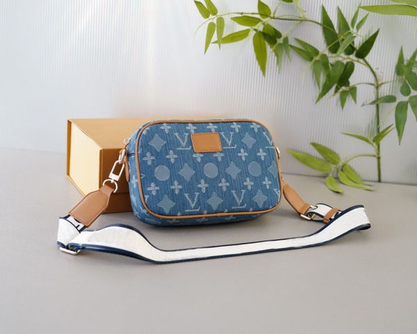 2024 novo estilo bolsa de ombro bolsa de embreagem azul denim designer bolsa tote moda feminina pacote crossbody sacos câmera digital