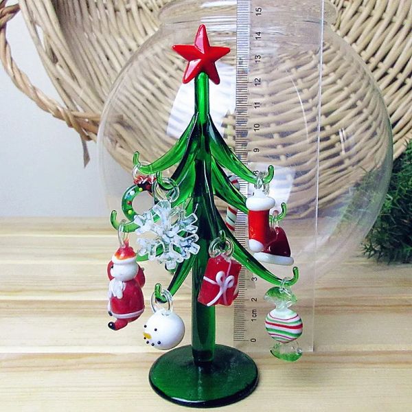 Miniaturas personalizadas feitas à mão em vidro murano artesanato estatuetas de árvore de natal ornamentos simulação decoração de casa de natal pingente presentes 15cm