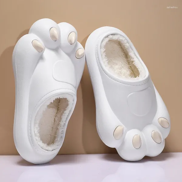 Pantofole invernali da donna in peluche caldo sandali con design ad artiglio d'orso scivoli antiscivolo da esterno infradito scarpe casual morbide e confortevoli da donna