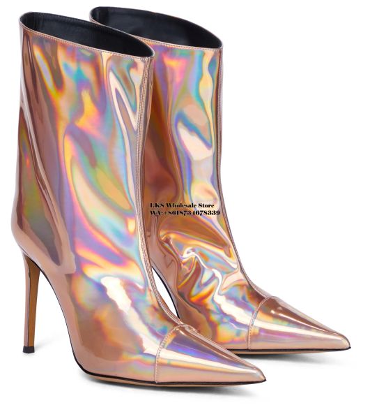 Сапоги новая женская обувь блеск с низким содержанием ПВХ ботильоны заостренные ноги для ботинок с стилевыми сапогами на патентной коже плюс размером 3555 Индивидуализированные