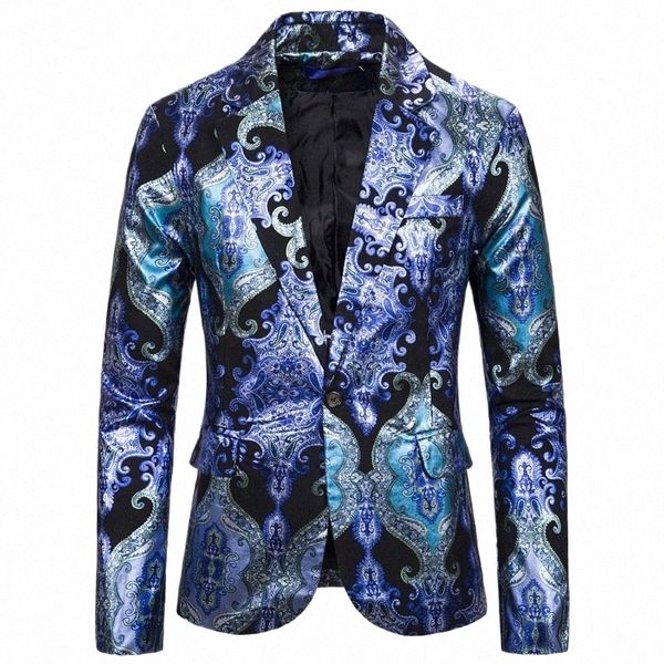 Shenrun Männer Kausal Blazer Jacke Palace Stil Farbe Hot Stam Print Anzug Jacke Blau Rot Schwarz Bühne Kostüme Sänger Host k0s6 #