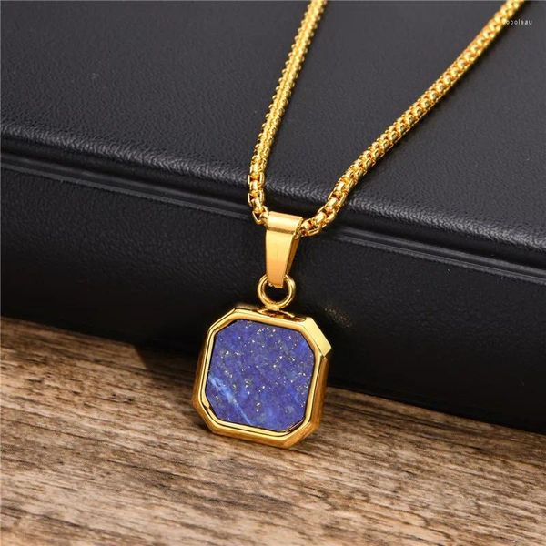 Anhänger Halsketten Modyle Mode Punk Vintage Geometrische Naturstein Anhänger Für Männer Schwarz Gold Farbe Edelstahl Schmuck Geschenke