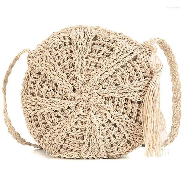 Borse a tracolla Borsa rotonda in paglia Borsa a tracolla da donna in corda intrecciata fatta a mano in rattan intrecciato a mano Spiaggia estiva Boemia