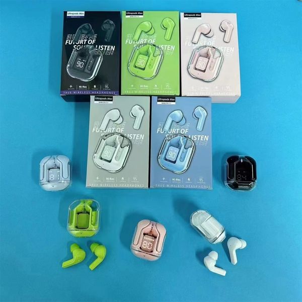 Ultrapods max air1 fones de ouvido sem fio baixo som estéreo com display led claro caso carregamento fones esporte jogos