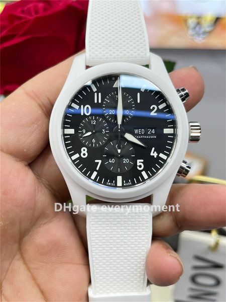 Orologi da uomo ZF Factory Super Edition 41mm Meccanico automatico ETA7750 Movimento Zaffiro Luce notturna Timer impermeabile Orologi da polso in ceramica bianca di lusso