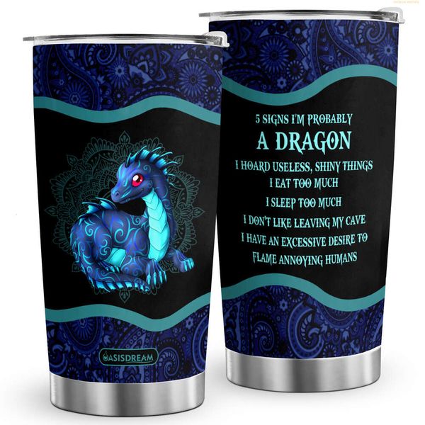 1pc Dragon Print Print Tumbler 20 унций с крышкой - идеальный подарок для любителей животных в дни рождения и Рождество