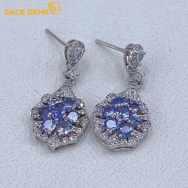 Dangle Brincos SACEGEMS Moda Jóias Para Mulheres 925 Prata Esterlina 3 4 MM Natural Tanzanite Stud Festa de Casamento Fina