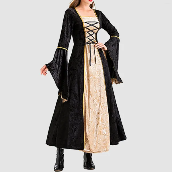 Vestidos casuais vestido feminino estilo retro cor sólida trompete manga longa cosplay chão comprimento vintage decorações medievais para quarto