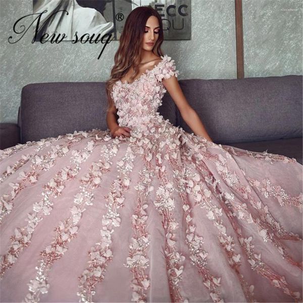 Vestidos de festa dubai rosa 3d flor vestido de noite personalizado design chique turco islâmico aibye v pescoço baile para casamentos arábia saudita 2024