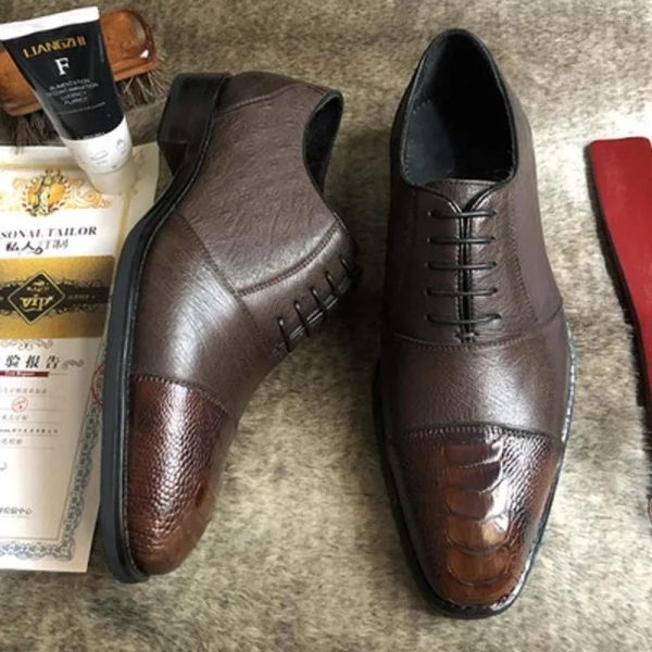 Luxuriöse Herren-Lederschuhe Eyugaoduanqwnanxie Ostrich Skin Lqweather Manuaqwl qwBusiness Affaqwirs Men Reqwal Sole